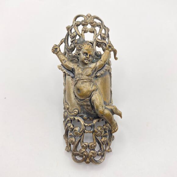Vintage KIM CRAFTSMAN  Cherub Angel Romantic Bold Statement Ring Brass - Size 7 - Picture 9 of 11